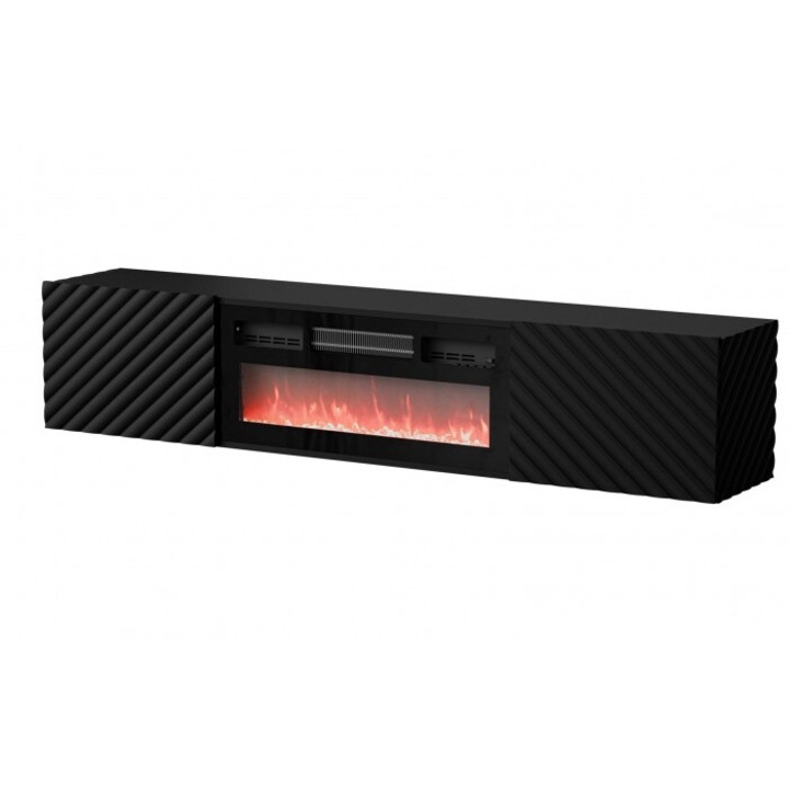 Comoda TV LARA, Cama Meble, cu semineu electric, 2 usi, 2 polite, negru, 183x35x37cm