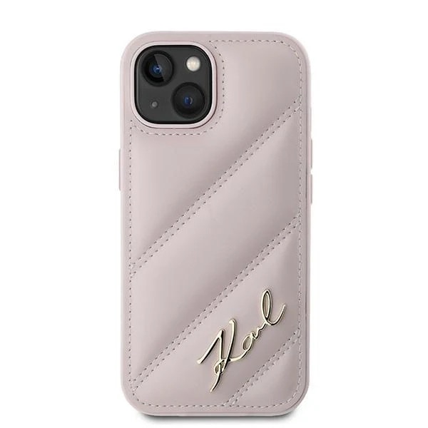 Husa telefon Karl Lagerfeld Diagonal Quilted, piele naturala, roz, pentru iPhone 15 / 14 / 13 6.1