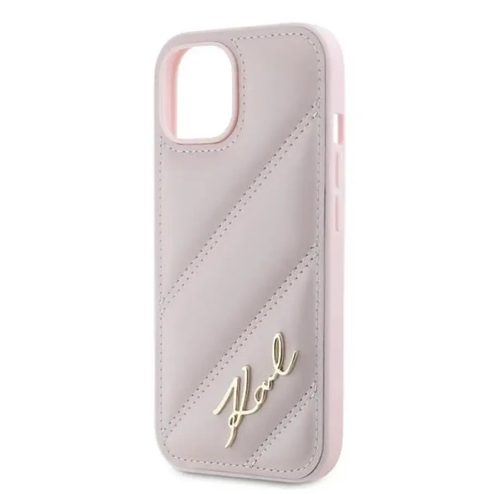 Husa telefon Karl Lagerfeld Diagonal Quilted, piele naturala, roz, pentru iPhone 15 / 14 / 13 6.1