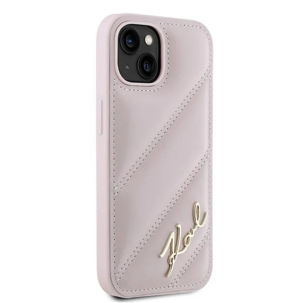 Carcasa Karl Lagerfeld Diagonal Quilted Script compatibila cu iPhone 14 Plus / 15 Plus, Roz