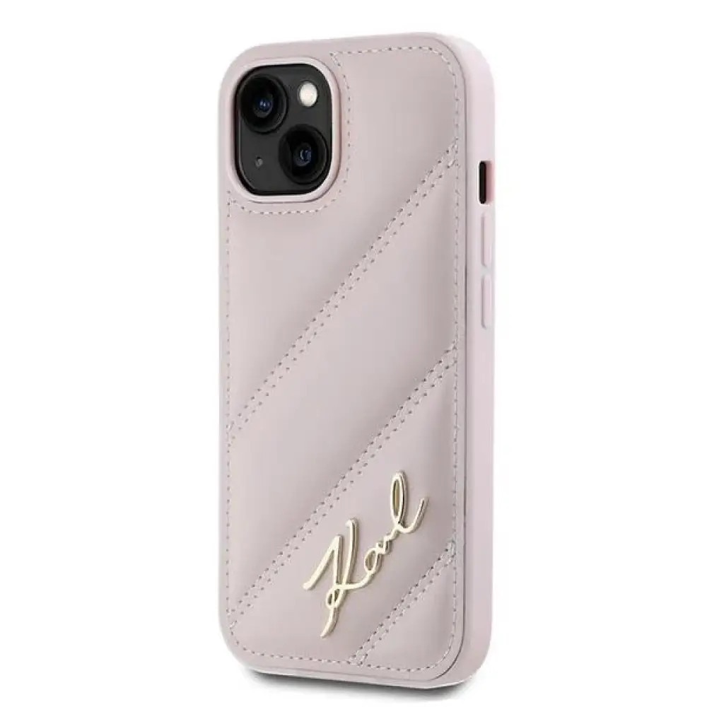 Husa telefon Karl Lagerfeld Diagonal Quilted, piele naturala, roz, pentru iPhone 15 / 14 / 13 6.1
