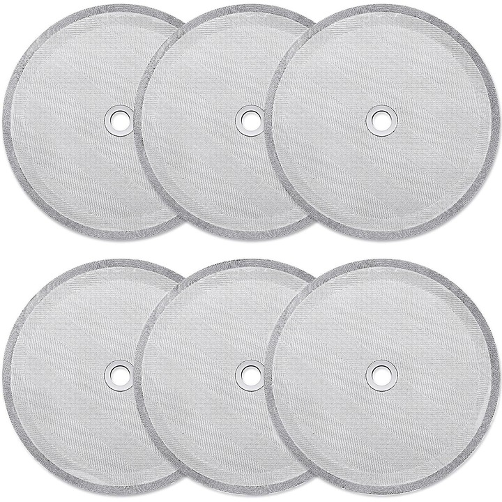Set 6 Filtre de Schimb pentru Cani Filtrante, Inox, 4 Inch, Compatibile cu Cafetiere 1000 ml (34 Oz, 8 Cesti)