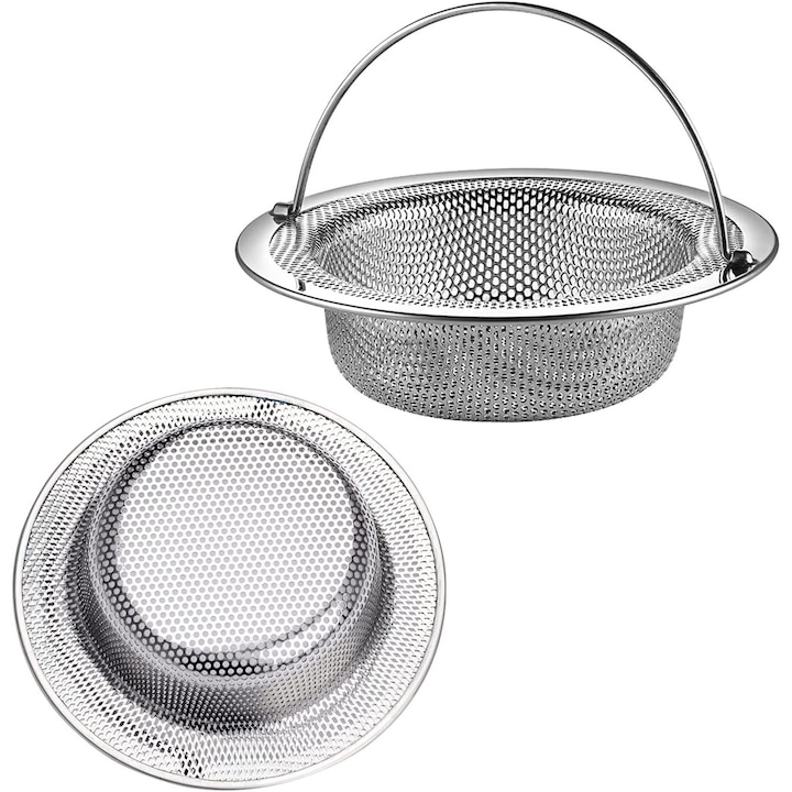 Strainer pentru chiuveta, AMRINUGL, din otel inoxidabil, sistem de drenaj eficient, set 2 bucati