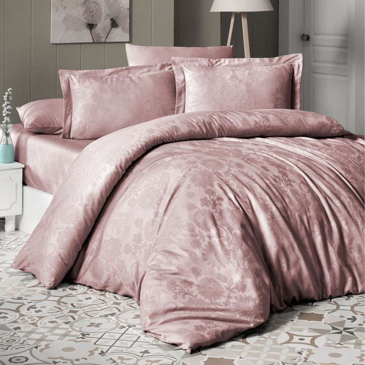 Luxus ágynemű dupla jacquard, 100% szatén pamut, lepedő 240x260 cm, 6 db, First Choice, Herra Powder, Pink