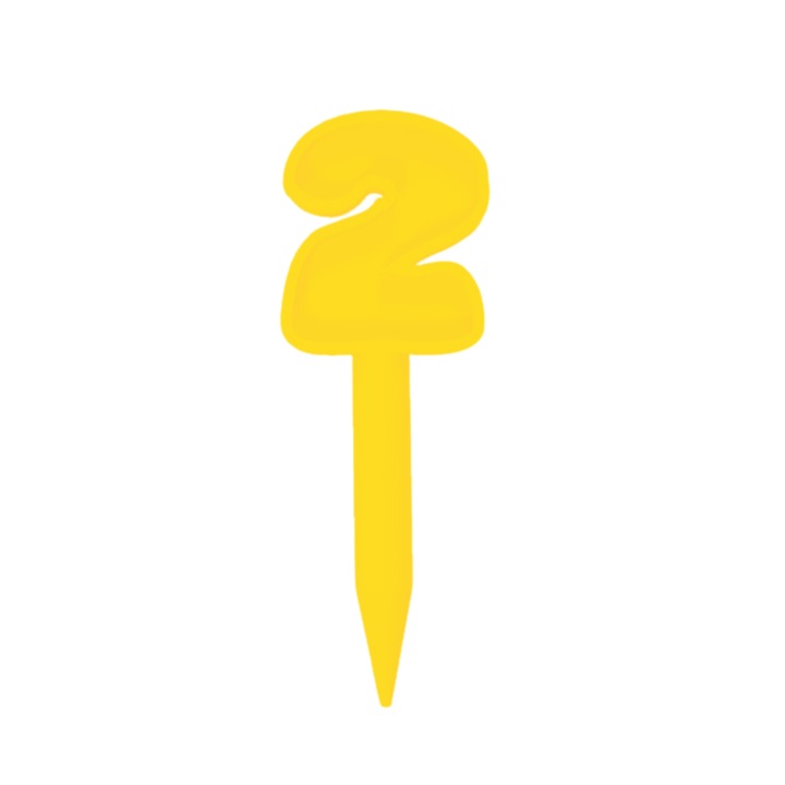 Topper tort, "2", zi de nastere, aniversare,150 X 53 mm galben