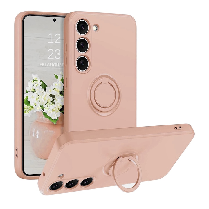 Husa pentru Samsung A25 5G DaDen cu inel rotativ 360, Silicon Premium, Camera Protection, Antisoc, Roz