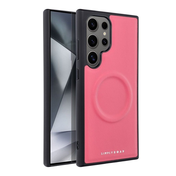 Калъф Daden® Morning, За Samsung S24 Ultra, Кожен, Magsafe, Ултра тънък, Подобрена защита, Вътрешност от микрофибър, Неоново розово с черни ръбове