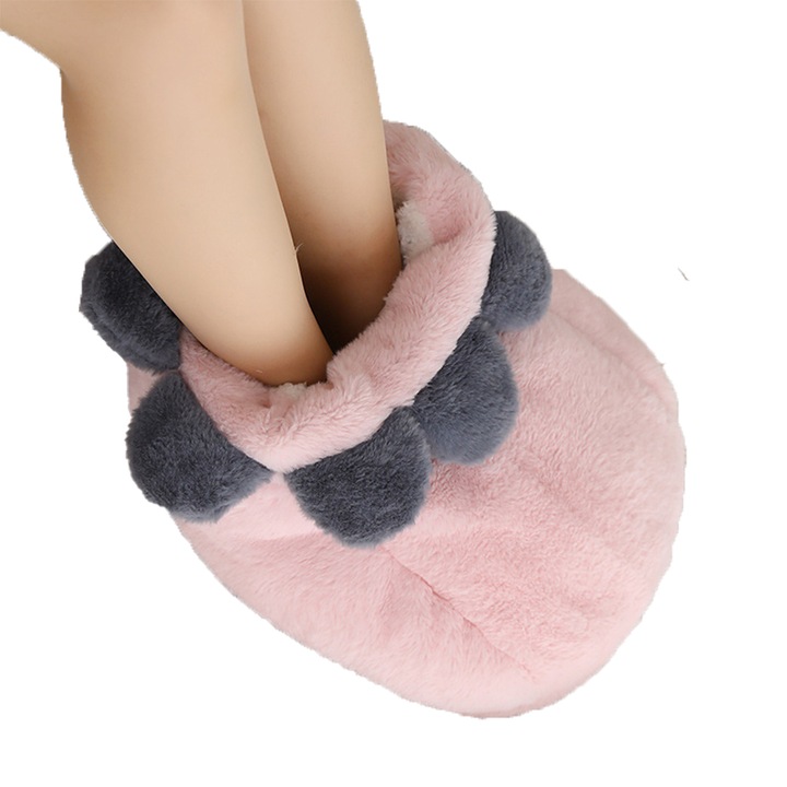 Papuci pufosi suport spuma, Roz, One Size