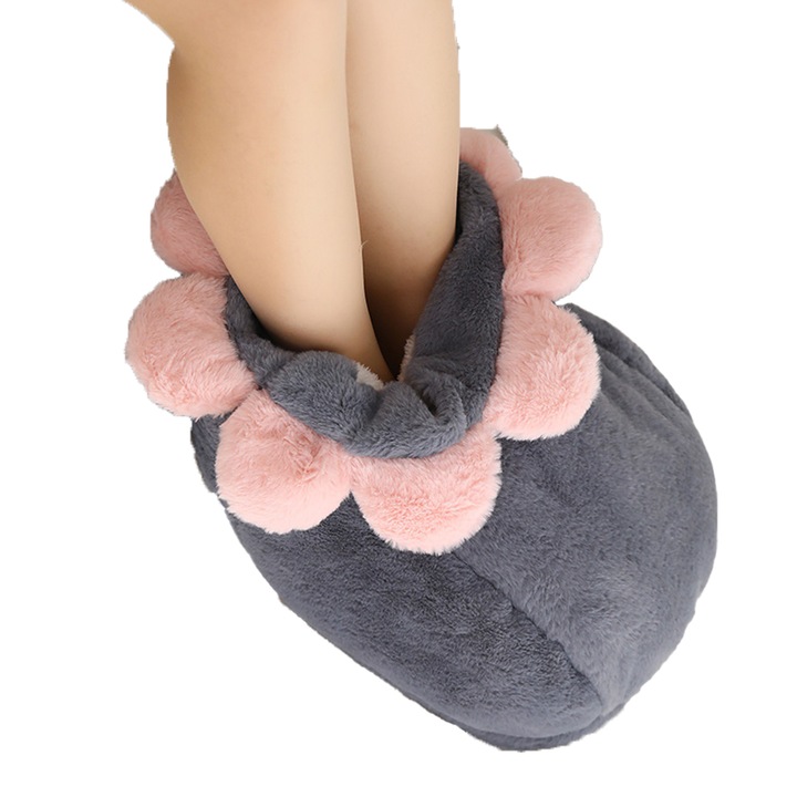 Papuci de casa, Gri/Roz, Marime unica