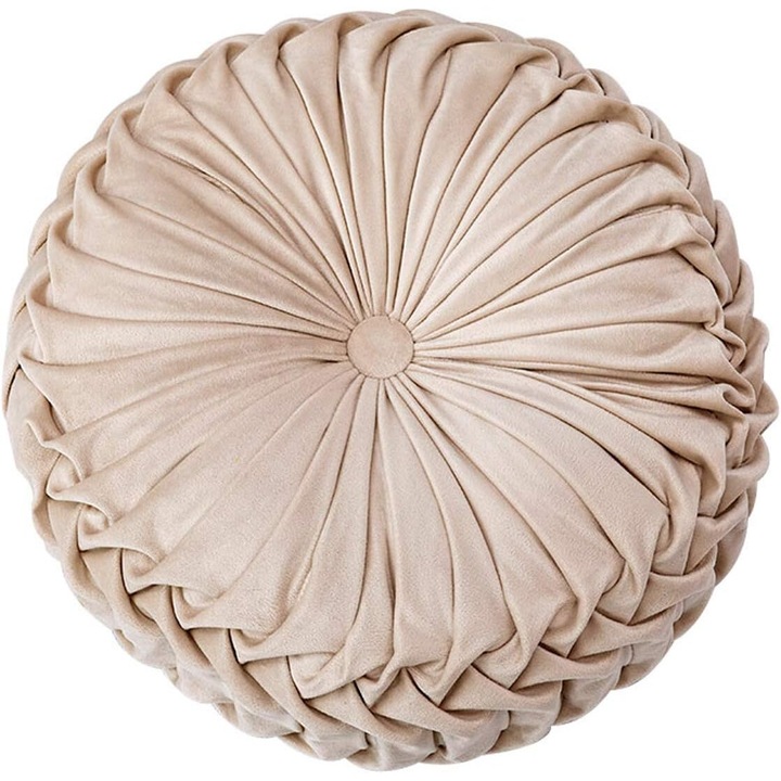 Perna decorativa, forma 3D dovleac, catifea, bej, 38x10cm