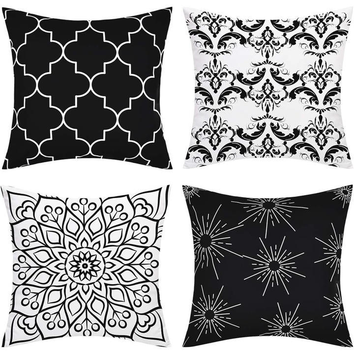 Set 4 huse perne decorative gri, 45x45cm, material poliester, design geometric