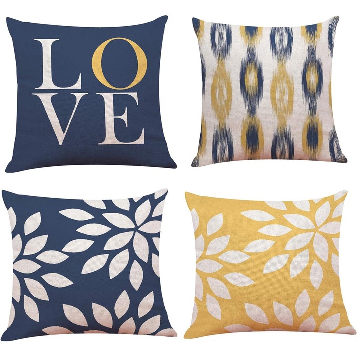 Perne decorative set cu fermoar invizibil, AMRINUGL, imprimeu scrisori de dragoste, bumbac, 45x45cm