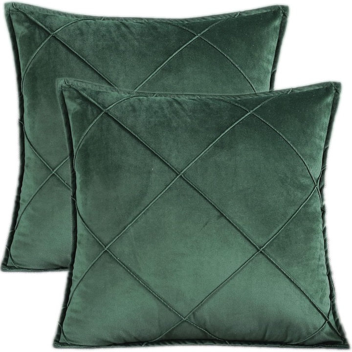Set 2 fete de perna, catifea, carouri, verde, 45x45cm