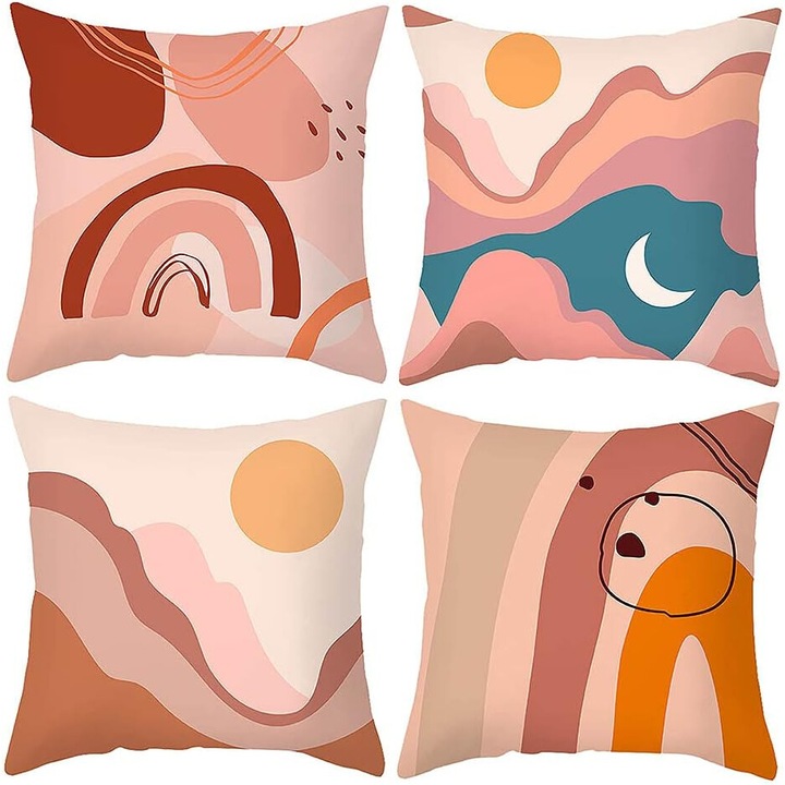 Декоративни възглавници за момичета, AMRINUGL, комплект от 4, изгоряло оранжево, геометрични, 45x45 см