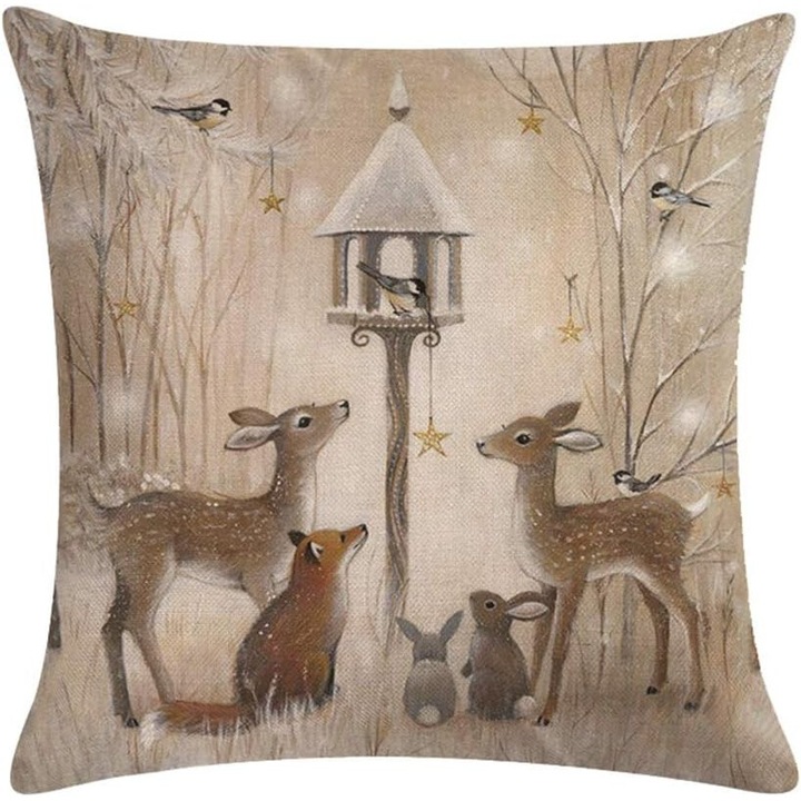 Husa de perna decorativa pentru ferma de Craciun de epoca, fata de perna standard cu design cu fermoar ascuns, decor de perna cu animale salbatice pentru living, pat, canapea