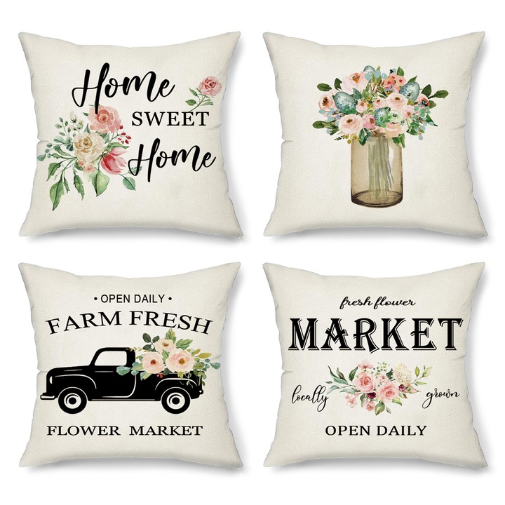 Set 4 fete perna decorative, 45x45cm, poliester, multicolor