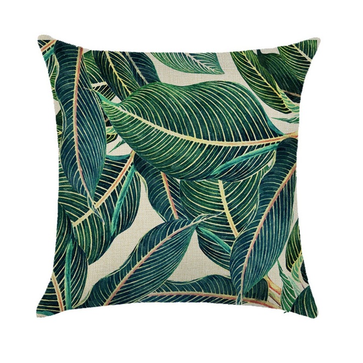 Díszpárna, akvarell trópusi illusztráció, többszínű, 45x45cm