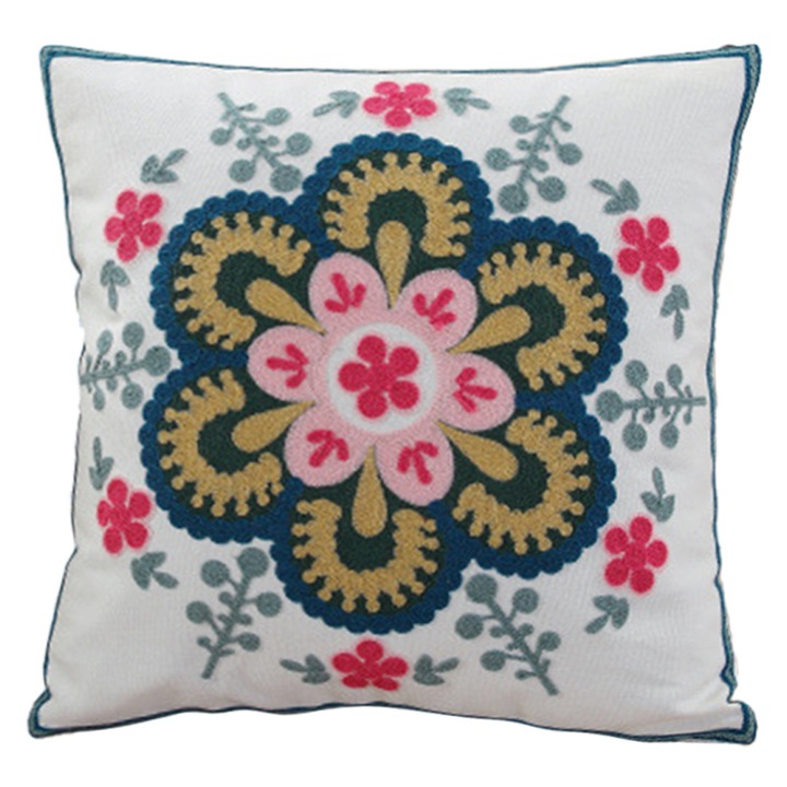 Jormftte díszpárnák, 2 huzatból álló készlet, hímzett virágmintás, láthatatlan cipzár, többszínű, 45x45cm