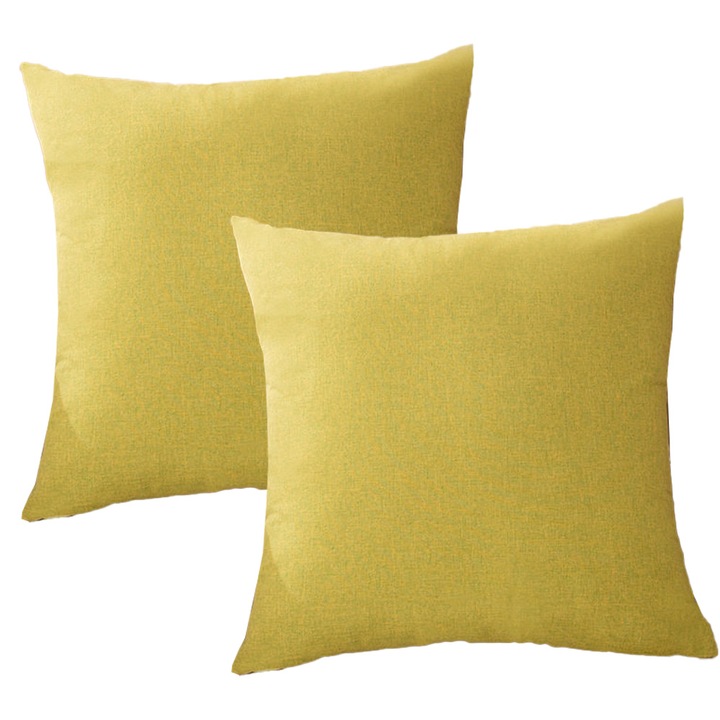 Jormftte díszpárnahuzatok, 2 darabos készlet, sárga, lenvászon-szerű textúra, rejtett cipzár