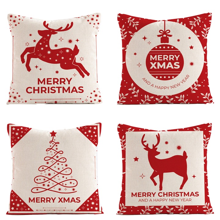 Jormftte 4 darabos karácsonyi díszpárna szett, tiszta nyomatok, láthatatlan cipzár, gyerek- és állatbarát