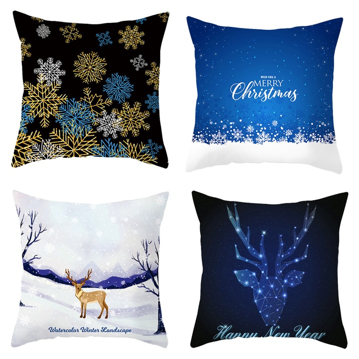 Jormftte díszpárnák, 2 darabos karácsonyi párnahuzat szett, pamut, cipzárral, 45x45cm