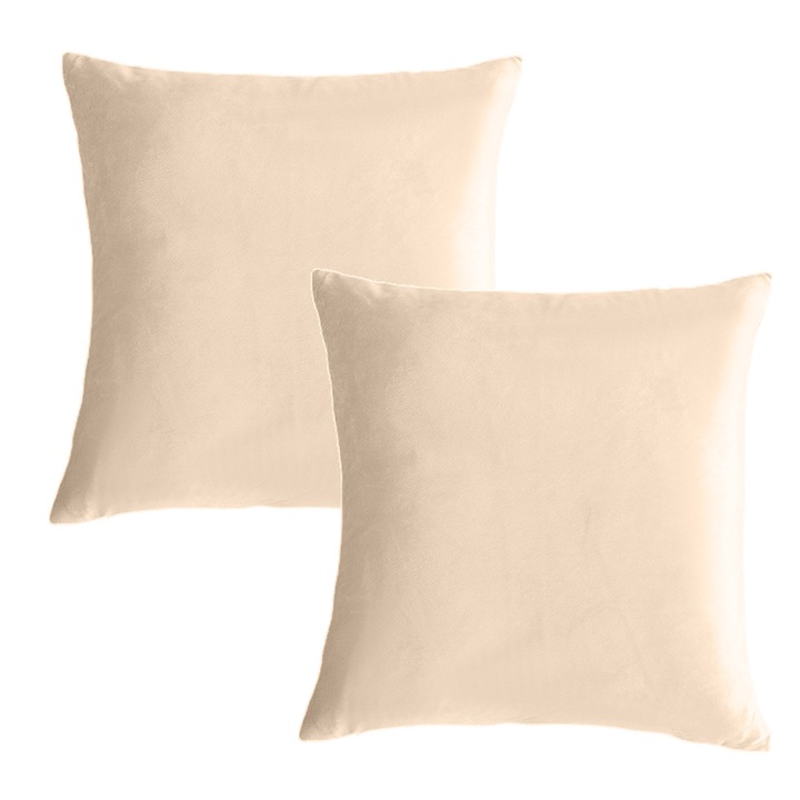 Set 2 fete de perna decorativa, Catifea, 40x40cm, Champagne