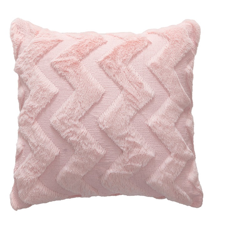 Husa perna, 45x45 cm, blana de iepure, design cu fermoar ascuns, roz