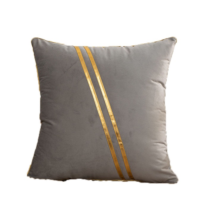 Fata de perna decorativa, catifea, gri, 45x45cm