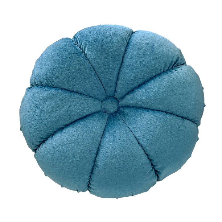 Set 2 perne decorative, rotunde, catifea, 40x40 cm, albastru