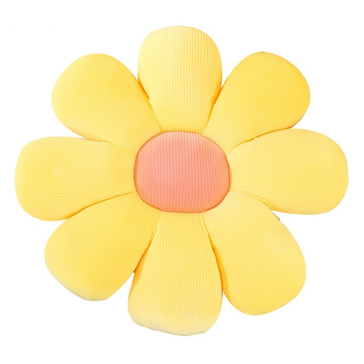 Perna de podea in forma de floare Daisy, material plus si catifea, galben/roz, lavabila