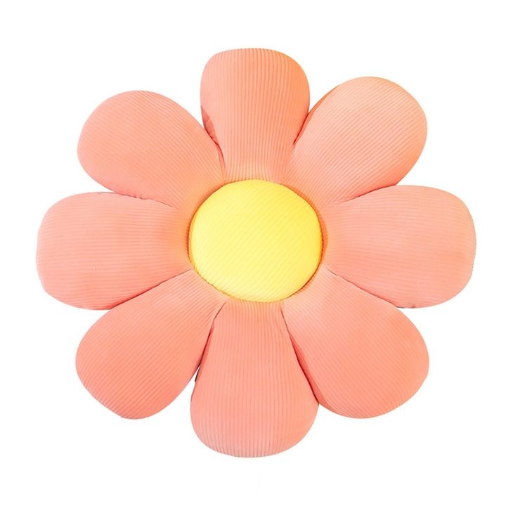Perna decorativa in forma de floare, multifunctionala, roz/galben, material plus si catifea, usor de curatat