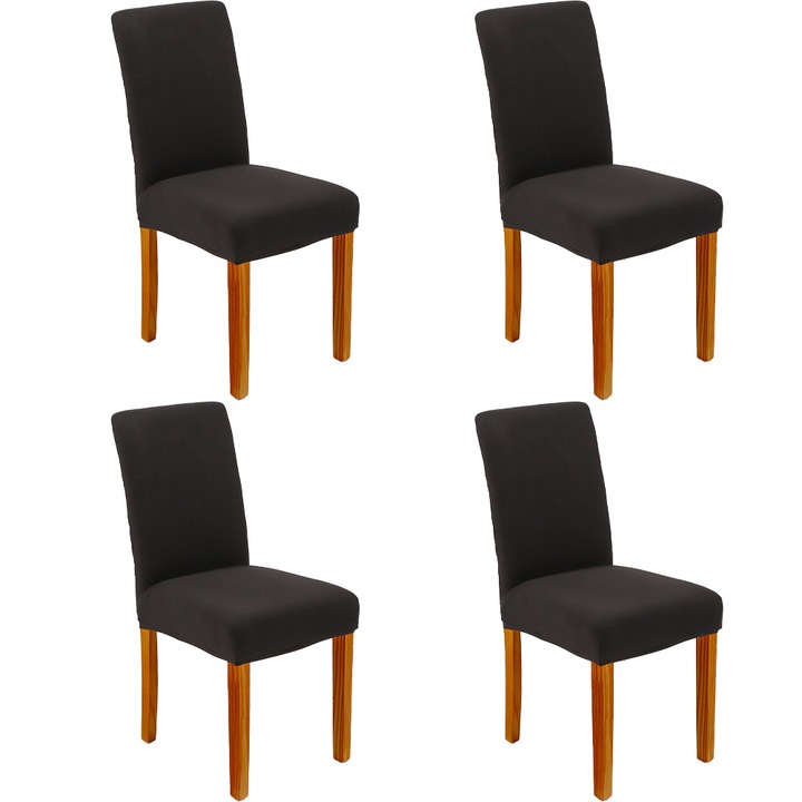 Set 4 huse pentru scaune, Poliester, lavabile, negru