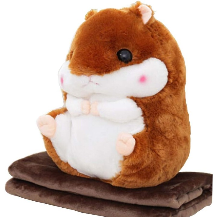 Hamster de plus cu patura fleece, maro inchis, 40x30cm