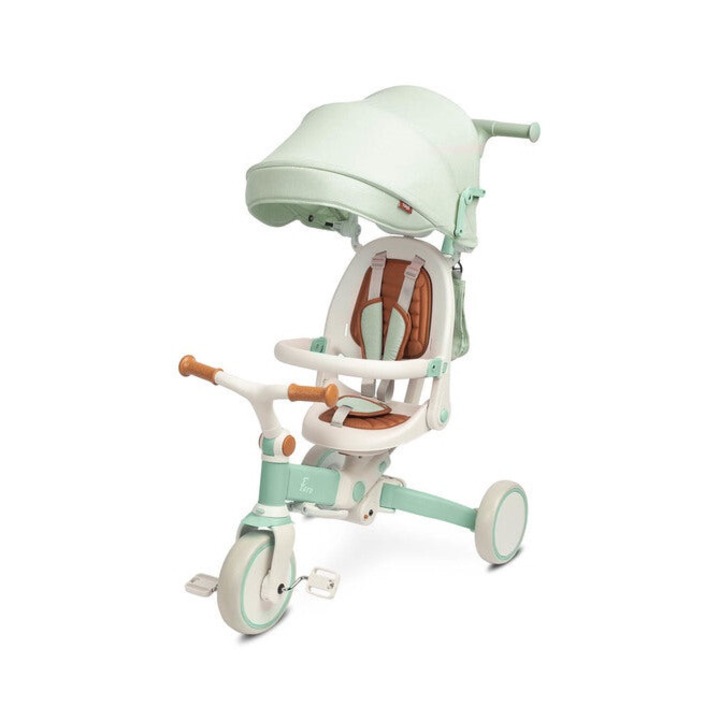 Tricicleta, CARETERO, cu Gluga, Centura de Siguranta, Geanta, Verde