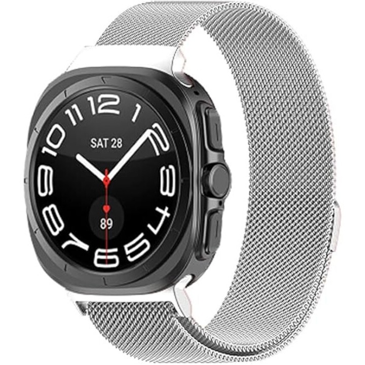 Milanese Metal Band, SAFEMORE, Kompatibilis 2024 Samsung Galaxy Watch 7 Ultra Band 47mm, ezüst