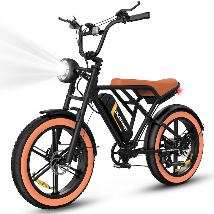 Elektromos kerékpár 20x 4,0", COLORWAY, kivehető akkumulátorral 48V 15Ah, Shimano 7 sebesség, 250W, fekete-narancs