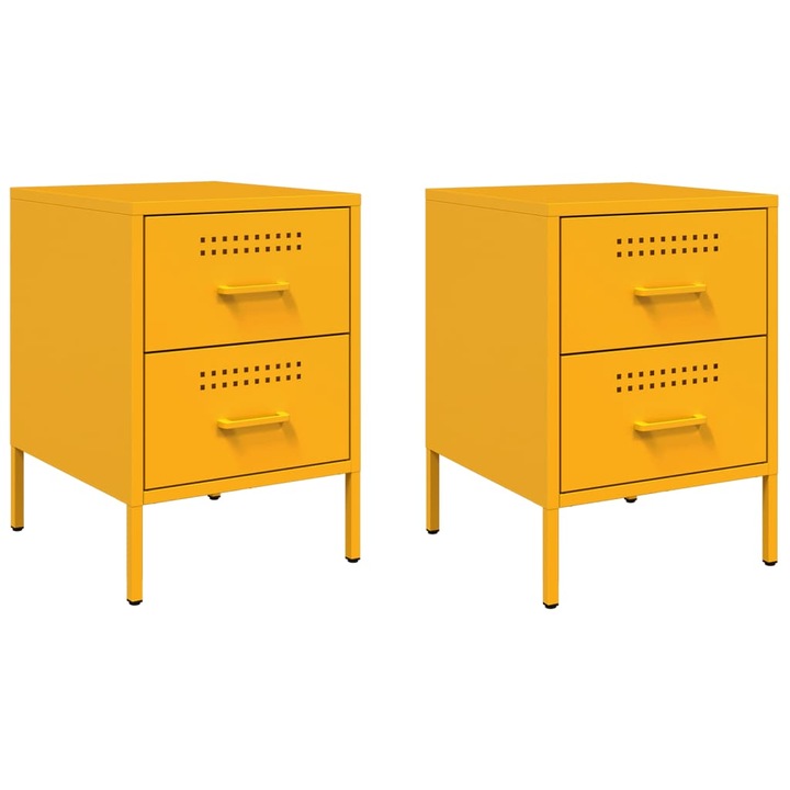 Set noptiere vidaXL, 2 buc., galben mustar, 36x39x50,5 cm, otel, 18 Kg