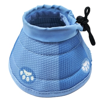 Guler Protectie Pisica, JENUOS®, ajustabil, material textil, usor si respirabil, ideal pentru recuperare post operatorie, impiedicarea lingerii obsesive, cu mod de indoire pentru cand mananca pisica, marime M, Albastru