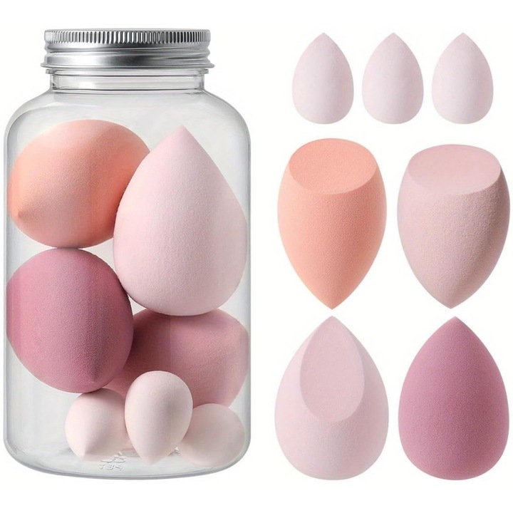 7 db-os többszínű sminkszivacs készlet, Foundation Beauty Blender, tökéletes folyékony krémekhez és púderekhez, puha és újrafelhasználható, nem latex, többszínű, rózsaszín