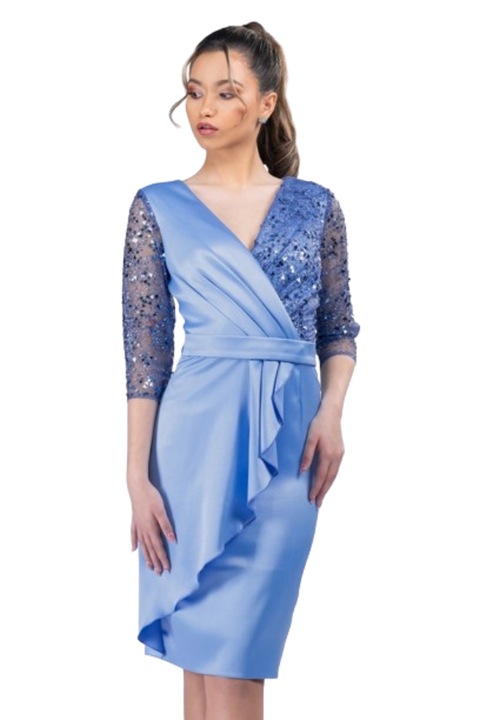 Rochie de ocazie cu paiete si perle gama de lux, Albastru, Albastru