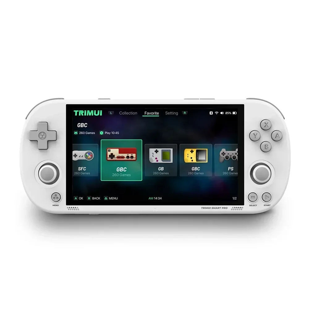 Consola retro portabila TRIMUI Smart Pro cu jocuri, quad core Cortex-A35 1.8GHz, 1GB LPDDR4, IPS LCD 4.96" 1280x720, 5000 mAh, WiFi 5, alb