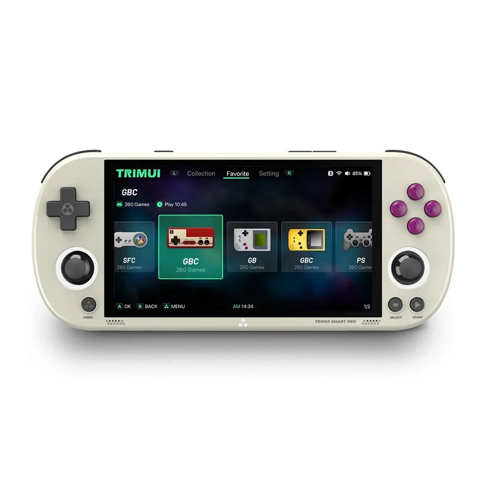 Consola retro portabila TRIMUI Smart Pro cu jocuri, quad core Cortex-A35 1.8GHz, 1GB LPDDR4, IPS LCD 4.96" 1280x720, 5000 mAh, WiFi 5, gri