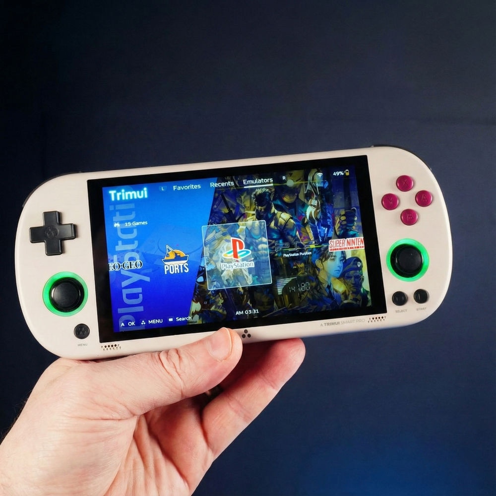 Consola retro portabila TRIMUI Smart Pro cu jocuri, quad core Cortex-A35 1.8GHz, 1GB LPDDR4, IPS LCD 4.96" 1280x720, 5000 mAh, WiFi 5, gri