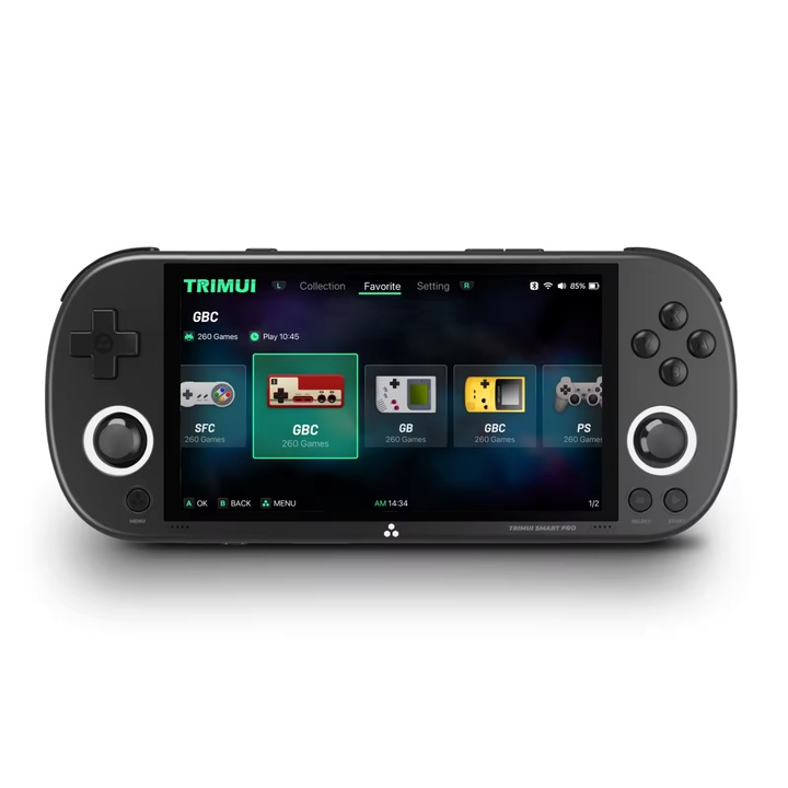 Преносима ретро конзола TRIMUI Smart Pro с игри, четири ядра Cortex-A35 1.8GHz, 1GB LPDDR4, IPS LCD 4.96" 1280x720, 5000 mAh, WiFi 5, черна