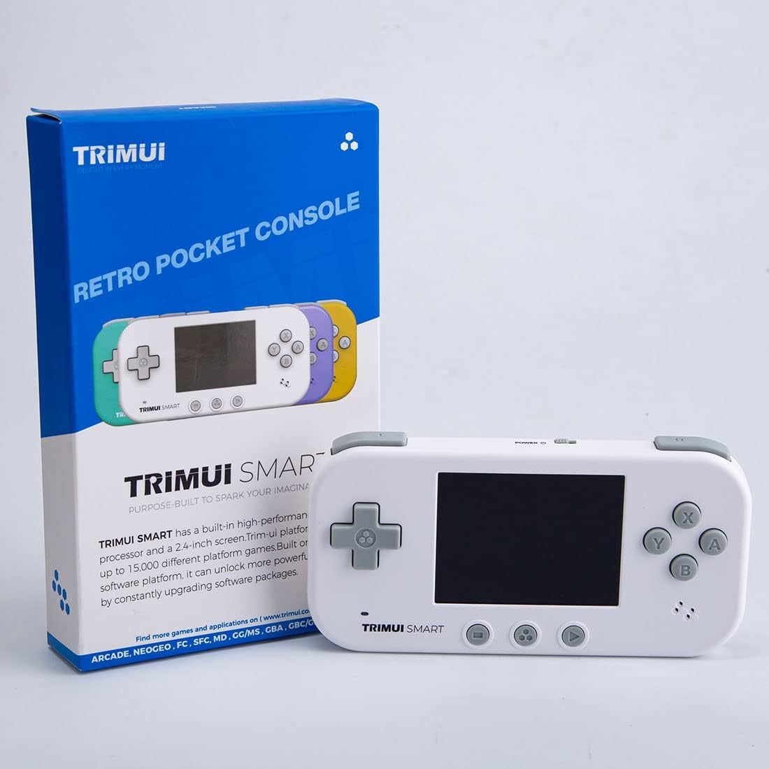 Consola retro portabila TRIMUI Smart 64GB cu jocuri, Cortex-A7 1.2GHz, 128MB LPDDR4, IPS LCD 2.4" 320x240, 1000 mAh, WiFi 4, Bluetooth 4.0, alb