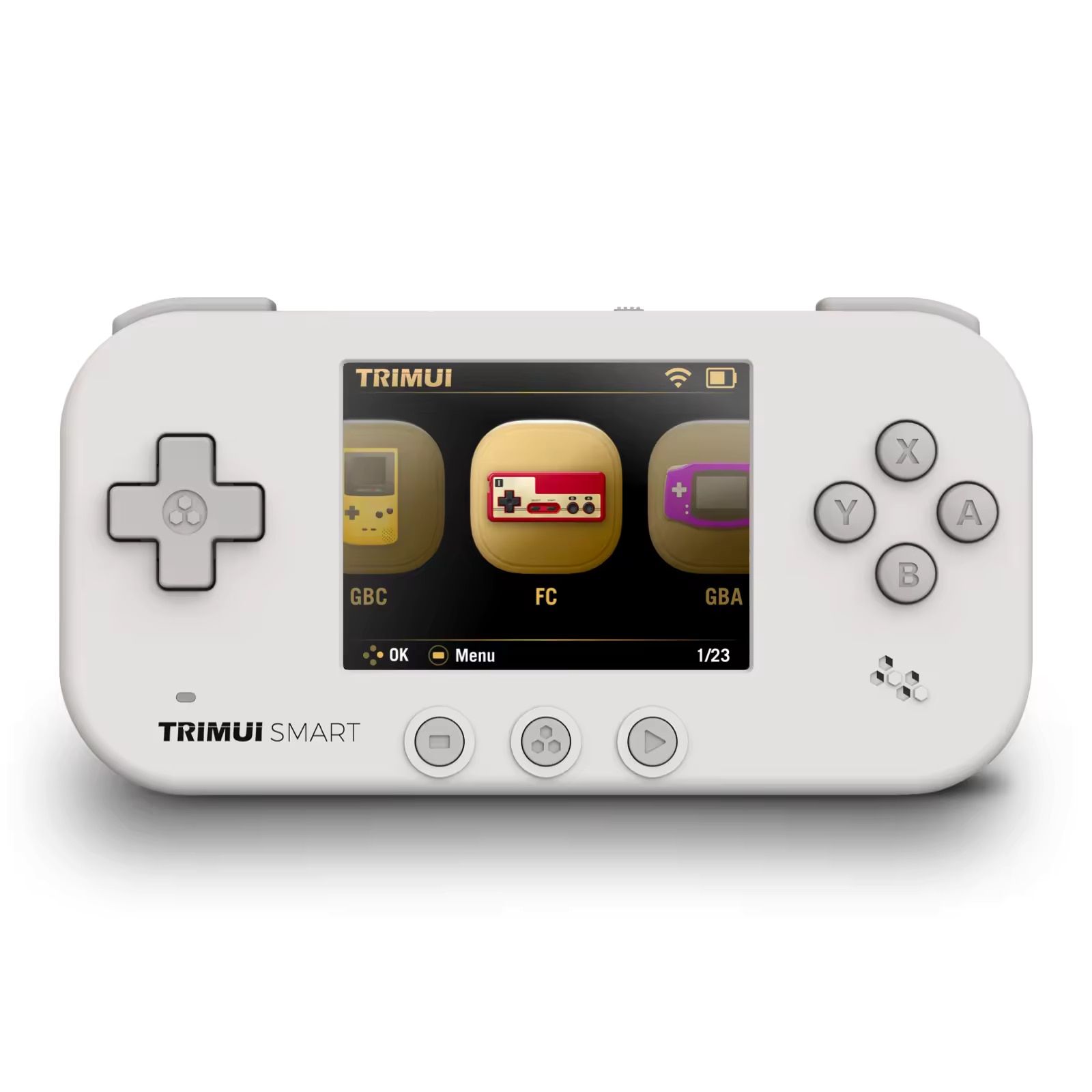 Consola retro portabila TRIMUI Smart 64GB cu jocuri, Cortex-A7 1.2GHz, 128MB LPDDR4, IPS LCD 2.4" 320x240, 1000 mAh, WiFi 4, Bluetooth 4.0, alb