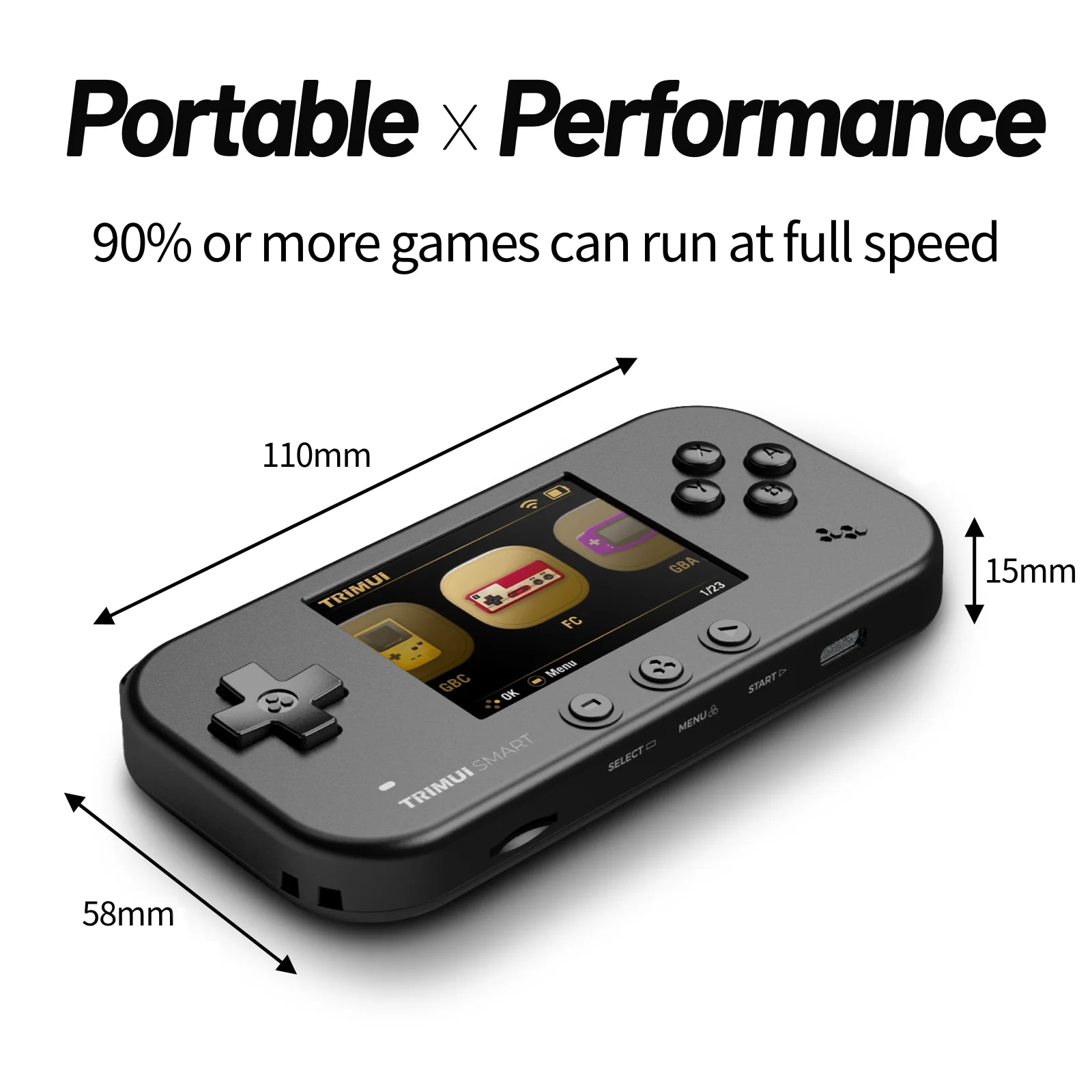 Consola retro portabila TRIMUI Smart 64GB cu jocuri, Cortex-A7 1.2GHz, 128MB LPDDR4, IPS LCD 2.4" 320x240, 1000 mAh, WiFi 4, Bluetooth 4.0, negru