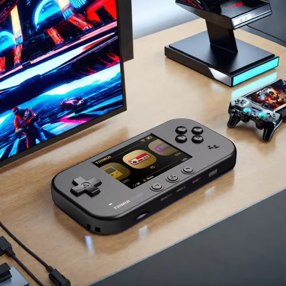 Consola retro portabila TRIMUI Smart 64GB cu jocuri, Cortex-A7 1.2GHz, 128MB LPDDR4, IPS LCD 2.4" 320x240, 1000 mAh, WiFi 4, Bluetooth 4.0, negru
