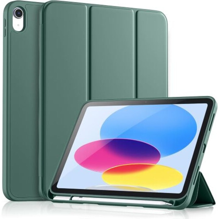Калъф Smart Cover, съвместим с Ipad 10 2022, 10,9 инча, магнитно затваряне, Rebound Pencil, Тъмнозелен, TELGORBCS