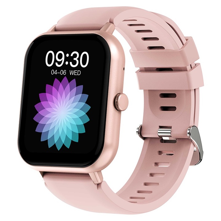 Ceas Smartwatch NUBI ZL54, Bluetooth, Frecventa cardiaca, Ritmului cardiac, Somn, Nivel de oxigen, Notificari, Roz